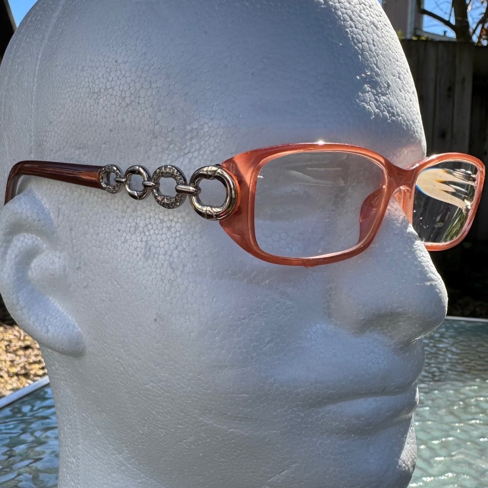Vintage Peach Rectangular Eyeglass Frames with Rhinestone Chain Link‎ Temples